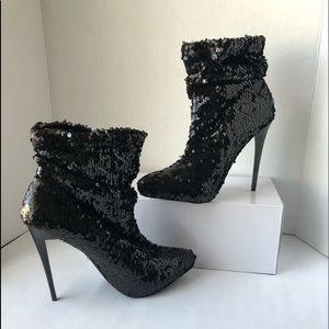 Lauren Latrice Shoes Black Sequins Heels Boot Size 9 4.5” heel NEW